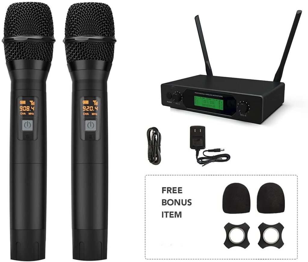 AMRIT AUDIO UHF DUAL HANDLED CORDLESS WIRELESS MICROPHONE WITH RECIEVER